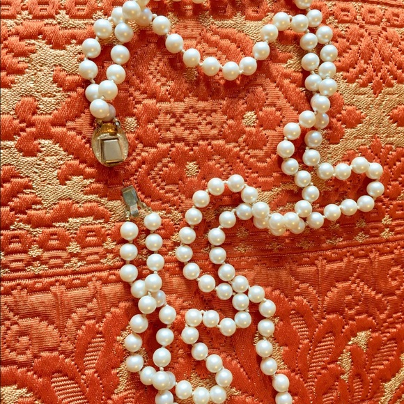 Vintage two strand Faux Pear Necklace Pave Clasp - Picture 5 of 7